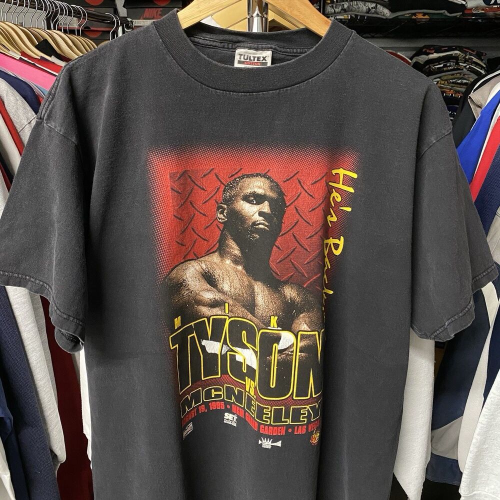Vintage 1995 Mike Tyson vs. McNeeley He's Back Vegas Boxing Tee Black Men's XL - Picture 12 of 13
